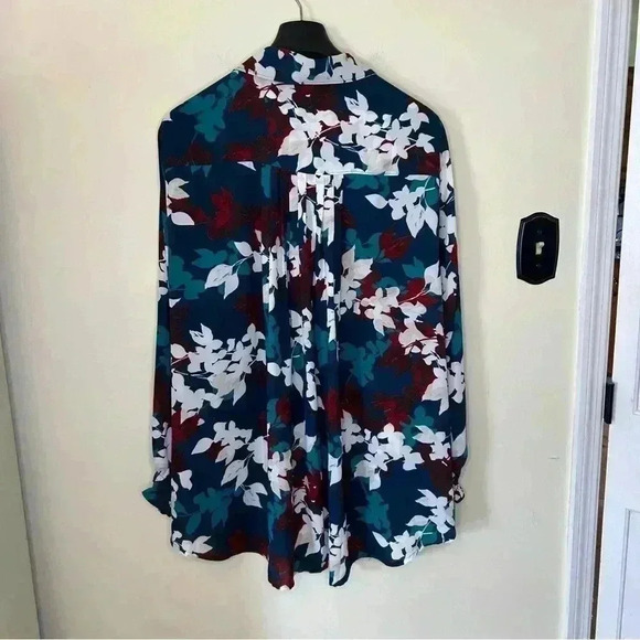 Lane Bryant Womens Floral Emerald Green Long Sleeve Button Up Collar Shirt - Picture 2 of 5